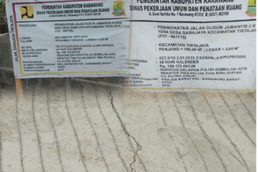 Kualitas Hasil Pembangunan Jalan di Sabajaya Karawang amburadul